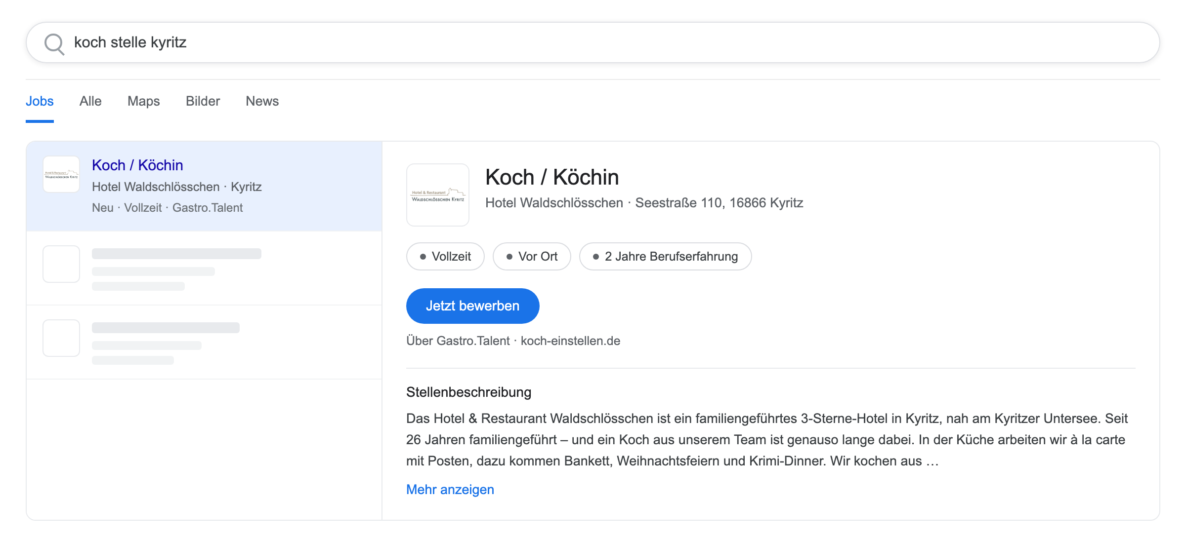 Die Stelle in der Google-Jobsuche